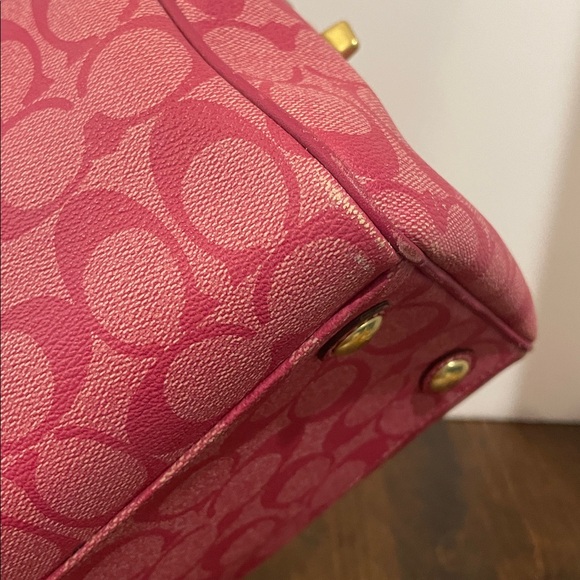 Coach Signature Heritage Stripe Coated Canvas and Leather Satchel Pink - Picture 8 of 16